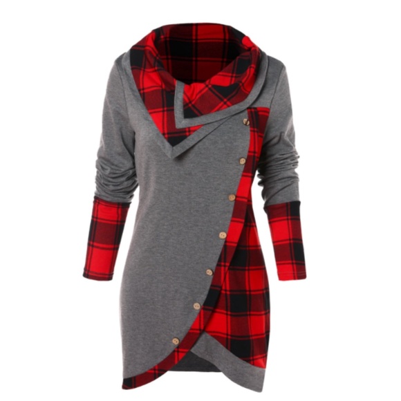 turtleneck tartan asymmetrical sweatshirt